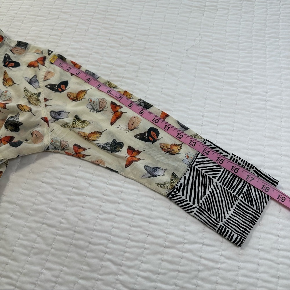 TIZZIE 100% COTTON 3/4 SLEEVE ROME SHIRT NEUTRAL BUTTERFLIES VOILE - Picture 6 of 14